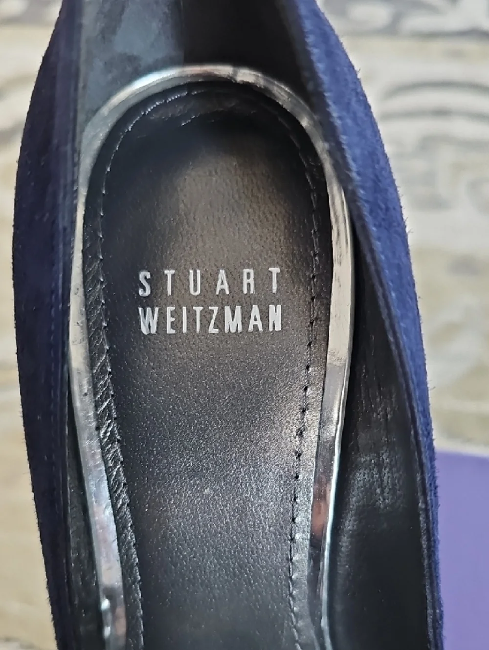 Stuart Weitzman Navy Suede Pointed-Toe Stiletto Pumps - Picture 2 of 8